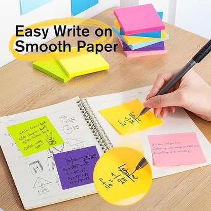 HappyHapi Sticky Notes 3x3 Inches Bulk 8 Pack Colored Self-Stick Pads, Colorful Sticky Notes 80 Sheets/Pad, Easy to Post for Office Supplies, School, Home