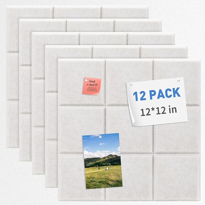 Smarpau 12 Pack Felt Cork Board Tiles 48"x36" Large Cork Board with Safe Removable Adhesive Tabs Square Cork Bulletin Board for Home Office Pin Board Tack Board Light Camel