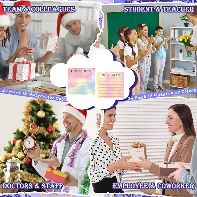 Yinder 24 Pcs Inspirational Sticky Notes with Lines Cute Motivational Sticky Notes Pad Employee Appreciation Gifts Bulk for Teacher Nurse Coworkers Office Supplies 3 x 3''(Watercolor,Appreciation)