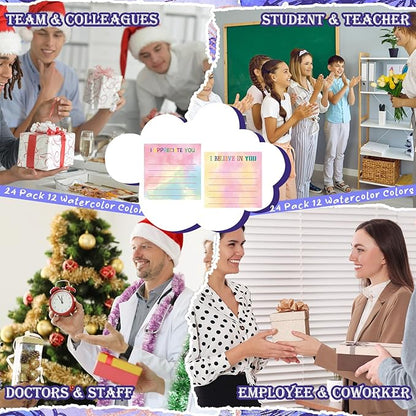 Yinder 24 Pcs Inspirational Sticky Notes with Lines Cute Motivational Sticky Notes Pad Employee Appreciation Gifts Bulk for Teacher Nurse Coworkers Office Supplies 3 x 3''(Watercolor,Appreciation)