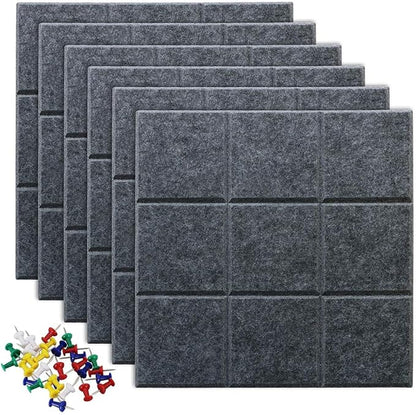 Large Cork Board Felt Board Tiles for Walls with 30 Push Pins, 11.8"x11.8" Pack of 6 Pin Board Notice Boards for Home Office Kitchen, Bulletin Board Wall Tiles for Photos Memos