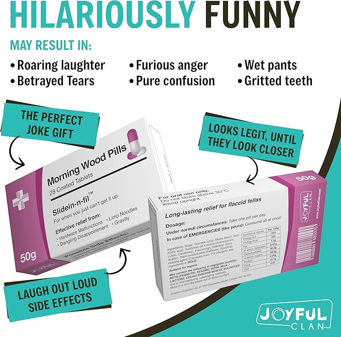 Morning Wood Pills Joke - Edible Candy - Funny Xmas Gag Gift for Old Men, Boyfriend, Husband, Groom - Hilarious Rude Prank - Unique Inappropriate Joke Gift