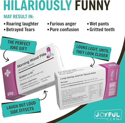 Morning Wood Pills Joke - Edible Candy - Funny Xmas Gag Gift for Old Men, Boyfriend, Husband, Groom - Hilarious Rude Prank - Unique Inappropriate Joke Gift