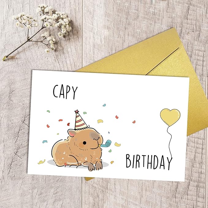 Qiliji Funny Birthday Card, Cute Capy Birthday Greeting Card, Capybara Bday Pun Card, Happy Birthday Card for Him Her