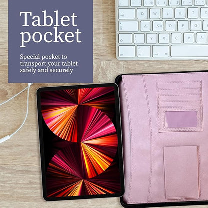 Elegant Portfolio Organizer with Handle, PU Leather Padfolio for Women/Men 13.5 x 10" with Cute Designed Notepad, Portfolio Binder for Business Class Interviews, Portfolio Bag, Portfolio Padfolio