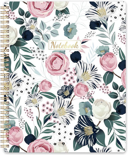 Spiral Notebook - Notebooks Spiral Bound, 8.5" * 11", Journal Notebook with Thick Paper & Back Pocket, 144 Pages, with Twin-Wire Binding, Journals for Women, College Ruled Notebooks - Floral