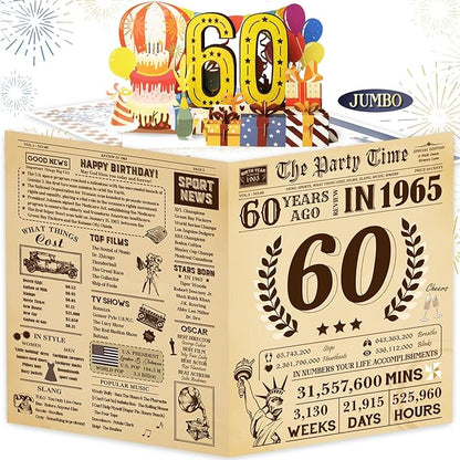 Funny 60th Birthday Card for Women Men, 3D Pop Up 60th Birthday Decorations for Her Him, Happy 60th Birthday Gifts for Mom Dad, Jumbo 60 Year Old Birthday Card, Classy (8''x10'')