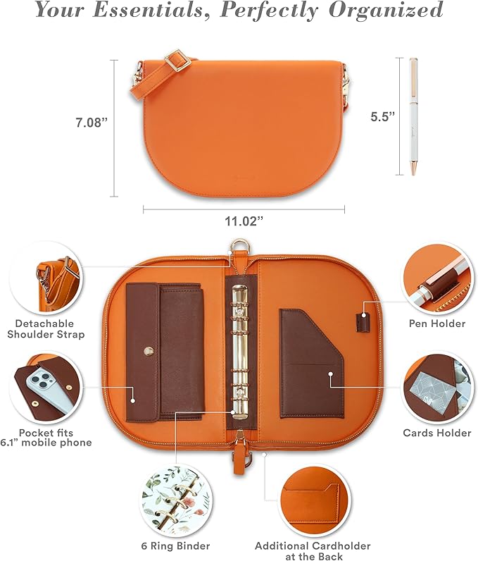 The Luna Premium Leather Journal Cover with 3 Detachable Notebooks & A Metal Ballpoint Pen - Compatible with A6 6-Ring Binder - Gift for Women - Journal Gift Set for Birthday