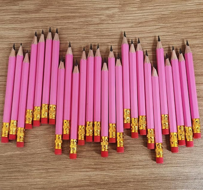 Adhere 25pcs Golf Pencils with eraser Hexagon Wooden Pencils Graphite 2B for Golf Event Scoring,Classroom,Wedding,Company Meetings,Pew, Pocket (Pink)