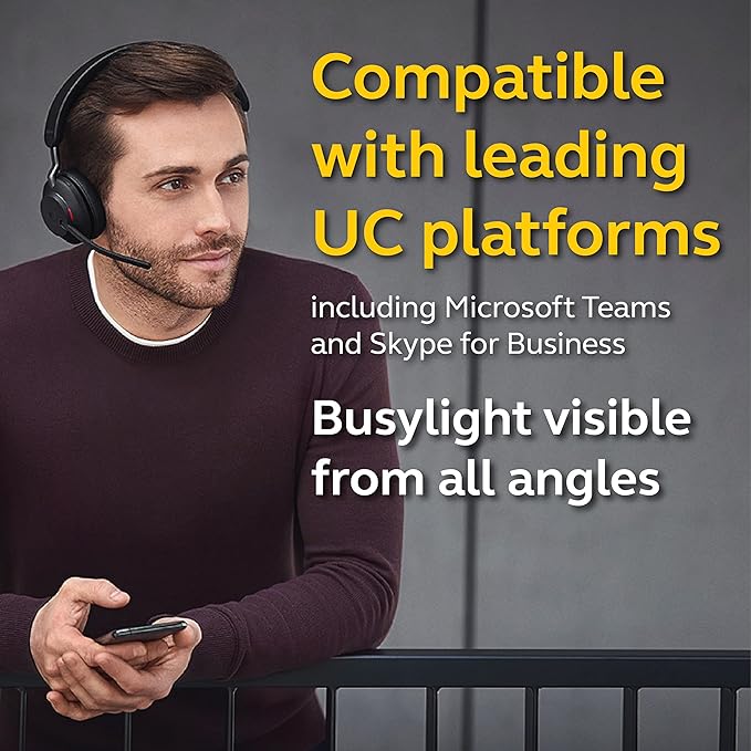 Jabra Evolve2 65 UC Wireless Headset with Link380a, Mono, Black – Wireless Bluetooth Headset for Calls and Music, 37 Hours of Battery Life, Passive Noise Cancelling Headphones