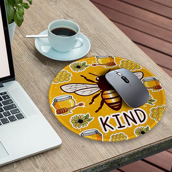 Gctriki Bee Small Mouse Pad with Stitched Edge Non-Slip Rubber Base, Funny Round Mousepads for Desk Computer Gaming Office Laptop, Cute Home Office Decor Desk Accessories Supplies