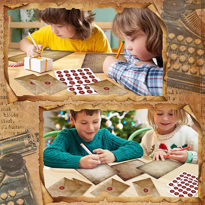 TaoBary 160 Packs Stationery Paper Set (50 Double Sided Stationery Writing Papers 50 Matching Envelopes) 60 Round Dot Sticker, 10 Design(Vintage Antique,5.5 x 8.25 Inch)