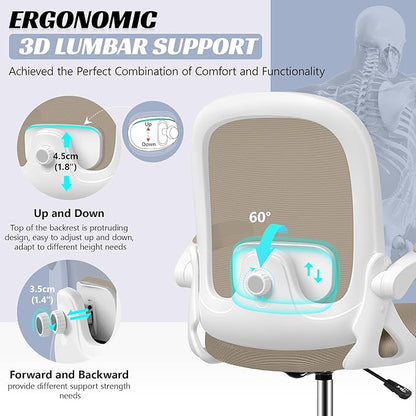 Drafting Chair, Tall Office Chair Ergonomic Standing Desk Chair,with Adjustable Footrest Ring, 3D Lumbar Support, Flip-up Armrests, Swivel Desk Stool for Drawing Working (Khaki)