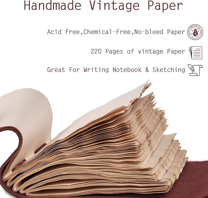 LEATHER VILLAGE Leather Bound Journal - Fuchsia, 8"X6", 220 Pages - Vintage Blank Paper Diary for Writing, Drawing, Sketchbook, and Travel Notebook - Ideal for Women and Men