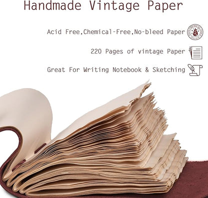 LEATHER VILLAGE Leather Bound Journal - Fuchsia, 8"X6", 220 Pages - Vintage Blank Paper Diary for Writing, Drawing, Sketchbook, and Travel Notebook - Ideal for Women and Men