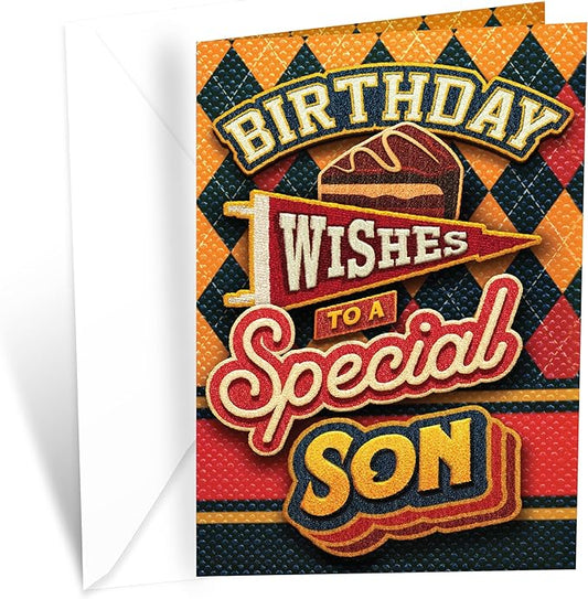 Prime Greetings Birthday Card Son, Made in America, Eco-Friendly, Thick Card Stock with Premium Envelope 5in x 7.75in, Packaged in Protective Mailer
