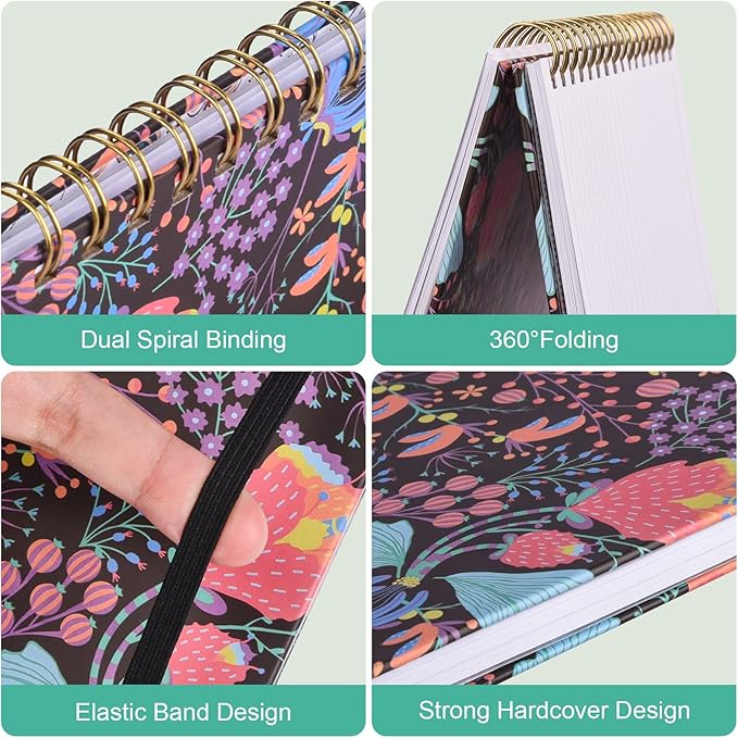 Spiral Notebook, A5 Lined Journal for Women, Hardcover Spiral Journal with 2 Pockets, College Ruled Notebooks, Cute Notebook for Office, School Supplies, Gifts (160 Pages, 6.3" x 8.46")