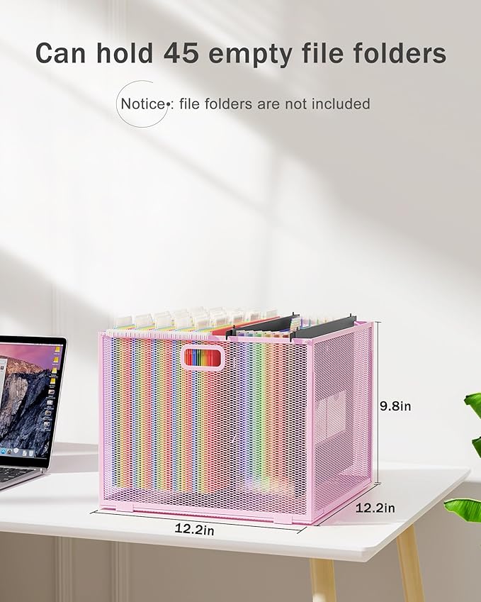 Oterri Hanging File Organizer, Metal File Organizer, Portable Desktop File Organizer for Letter Size Folder, Mesh Hanging File Crate for Office,Folders Not Included(Fairy Pink-Large,1 Pack)