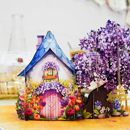 Romantic Couple with Flowering Wisteria and Charming Homestead Design, Valentines Pop Up Cards, Happy Anniversary Pop Up Cards - Perfect Handmade Present for Girlfriend, Wife or Couple