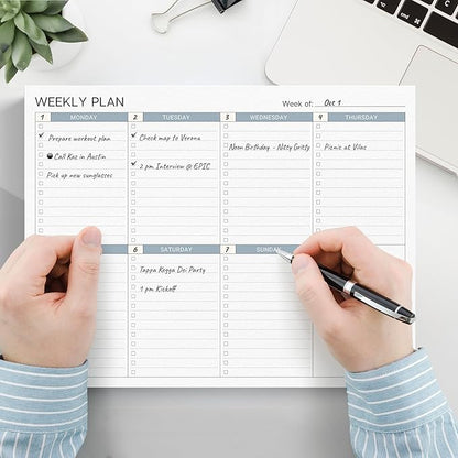 Dunwell Large Weekly Planning Pad, 8.5x11 Weekly To Do List, 54 Letter Size Tear-Off Pages, Undated Weekly Desk Planner Pad, Productivity Planner with 7-Day Checklist, Matching Notepad