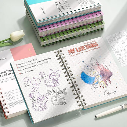 EMSHOI A5 Spiral Notebook Bullet Dotted Journal, Small 5.7" X 8.22", 300 Pages/150 Sheets, 100gsm Dot Grid Paper, Waterproof Hardcover, for Office School Women Men Work Writing Notes-LightBlue