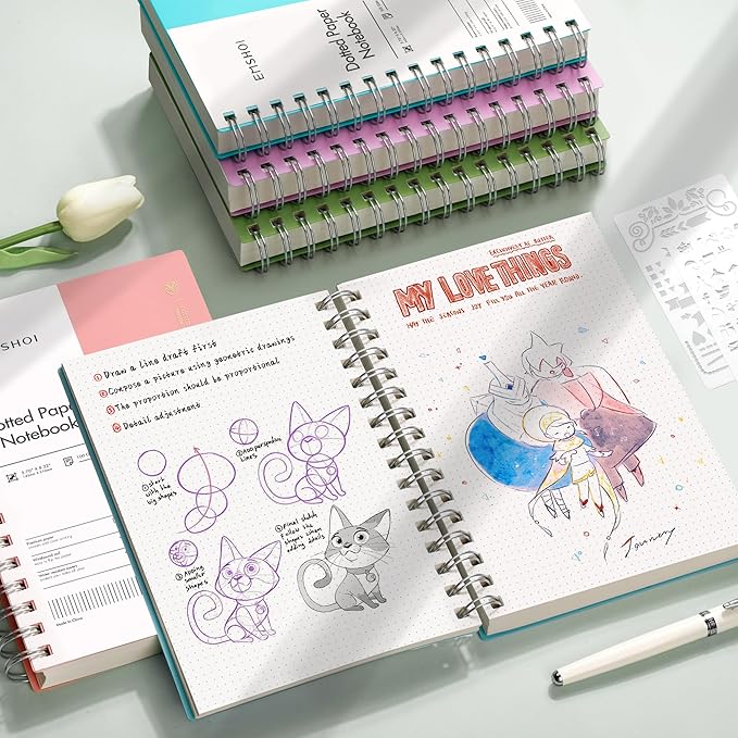 EMSHOI A5 Spiral Notebook Bullet Dotted Journal, Small 5.7" X 8.22", 300 Pages/150 Sheets, 100gsm Dot Grid Paper, Waterproof Hardcover, for Office School Women Men Work Writing Notes-Green