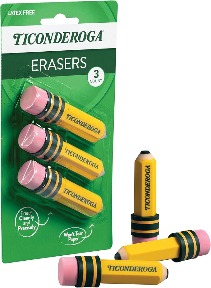 Ticonderoga My First Short Triangular Wood-Cased Pencils, 2 HB Soft, 12 Count Erasers, Pencil Shaped, 3-Pack Bundle