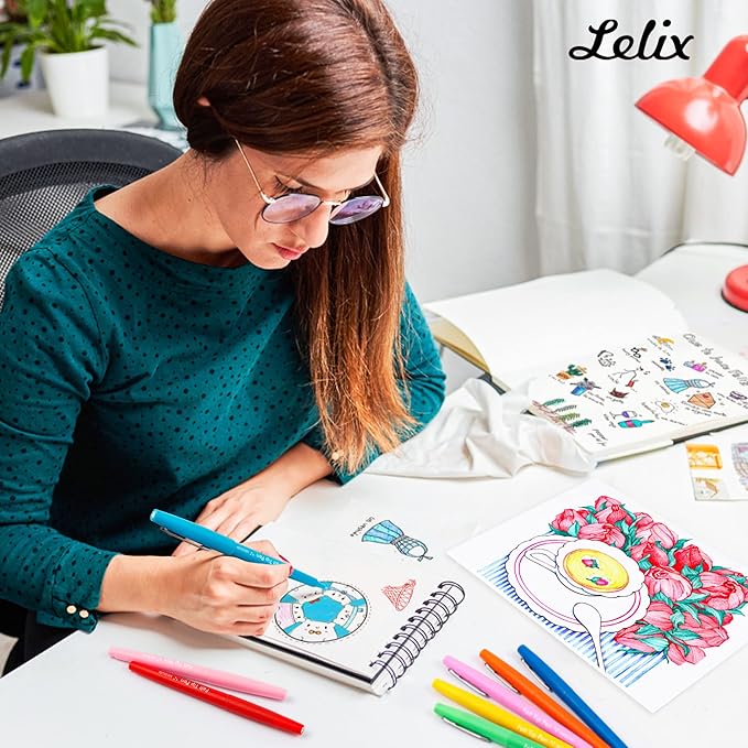 Lelix 20 Colors Felt Tip Pens, Medium Point Assorted Colors Markers Pens For Journaling, Writing, Note Taking, Planner Coloring, Perfect for Art Office and School Supplies
