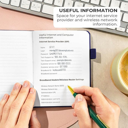 Clever Fox Password Book with Alphabetical tabs. Internet Address Organizer Logbook. Small Pocket Password Keeper for Website Logins (Dark Blue)