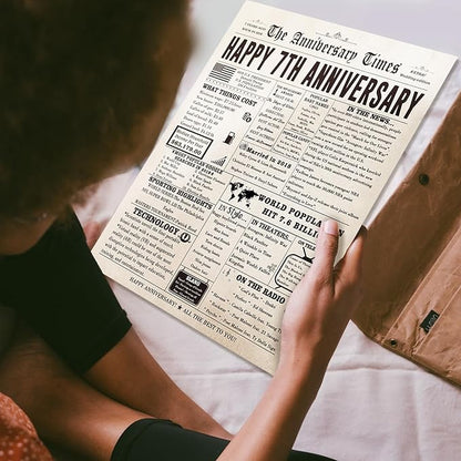 Retro 7th Anniversary Card for Women Men, Wool Anniversary Card for Husband Wife, Jumbo 7 Years Anniversary Idea for Couple Parents