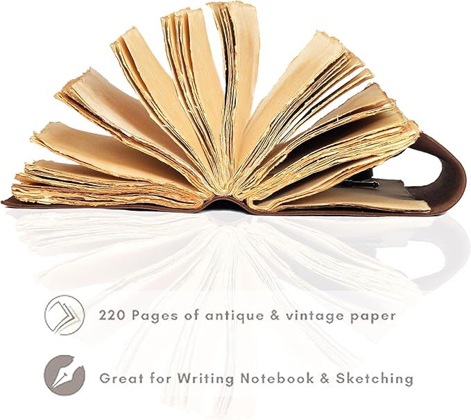 cuero Compass Vintage Leather Journal Antique Handmade Bound Journal with Deckle Edge Paper Diary Leather Sketchbook Drawing Journal Notebook Great Gift Men & Women (Caramel Brown, 11X8 Inch)