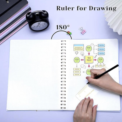 Yoment Graph Paper Notebook Spiral Notebook 8.5 x 11 A4 Large Grid Paper Notebooks, 100 GSM Thick Graph Paper, Plastic Cover Graphing Notebook for Work School Engineering, A4 Purple