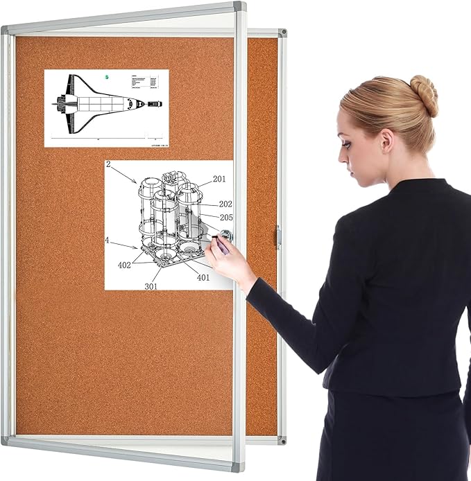 BIBOC Enclosed Cork Bulletin Board Display Cases Tamperproof Notice Poster Memo Board with Aluminum Frame,36x24 inches (Cork)