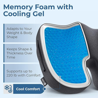 5 STARS UNITED Seat Cushion for Desk Chair - Tailbone, Coccyx Sciatica Pain, Pressure Relief - Office Chair, Wheelchair, Car Cushions - Cooling Memory Foam