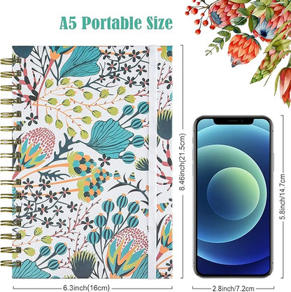 Spiral Notebook, 4 Pack A5 Lined Journal for Women, Hardcover Spiral Journal with 2 Pockets, College Ruled Notebooks, Cute Notebook for Office, School Supplies, Gifts (160 Pages, 6.3" x 8.46")