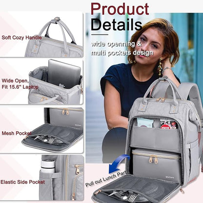 Weitars Lunch Backpack For Women,15.6 Inch Laptop Backpack For Women Backpack, Travel Backpack,Work Backpack For Women (Gray)