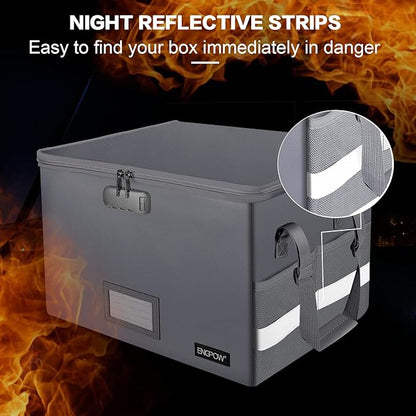 ENGPOW File Box with Lock,Fireproof Document Box with Pockets,Collapsible File Storage Organizer Filing Box with Handle,Portable Home Office File Cabinet Safe for Hanging Folders,2 Pack(Silver)