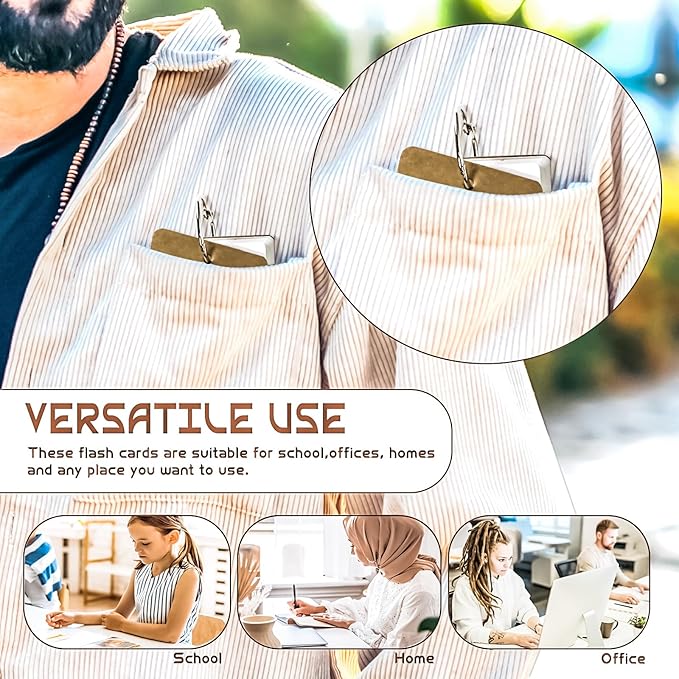 MotBach 1000 Sheets White Blank Flash Cards with Binder Rings,3.5 x 2.2 Inch Index Cards, Small Note Cards Study Cards Learning Cards Kraft Paper Cards, Easy Flip Mini Index Note Flashcards (20 Pack)