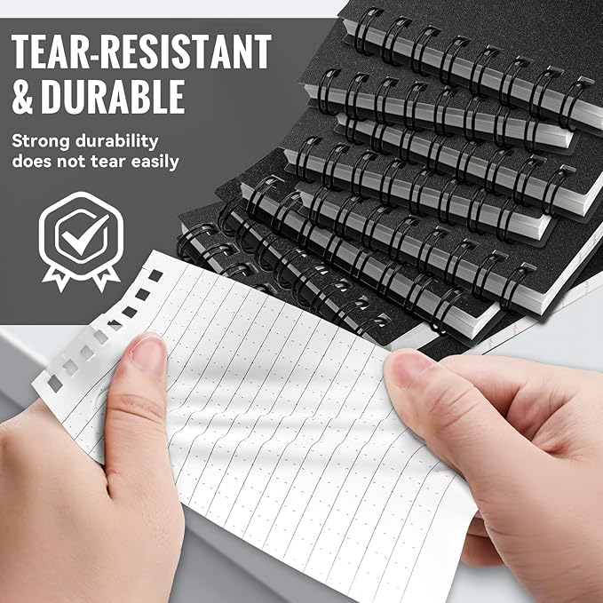 POPYOLA 8 Pack Waterproof Pocket Notebook, 3x5 Pocket Notepad, All Weather Mini Spiral Notepad, Write in the Rain Police Notepad with 100 Squared Pages for Outdoor Home Office School, Black