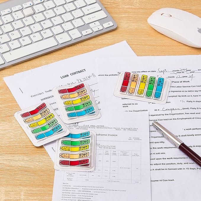 Colarr 10 Pack 1000 Pieces Sign Here Date Tabs Sign Here Date Stickers Flags Please Message Flags for Office Notebook Annotating Books Notary Books(Multicolor,Cute)