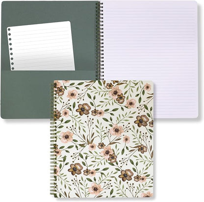 Steel Mill & Co Cute Large Spiral Notebook College Ruled, 11" x 9.5" with Durable Hardcover and 160 Lined Pages, Woodland Floral