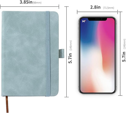 2Pack Pocket Notebook Small Notebook Journal Notebook 4 inches x 5.7 inches 200 Pages Leather Cover With Pen Holder Page Marker Ribbons(Blue)