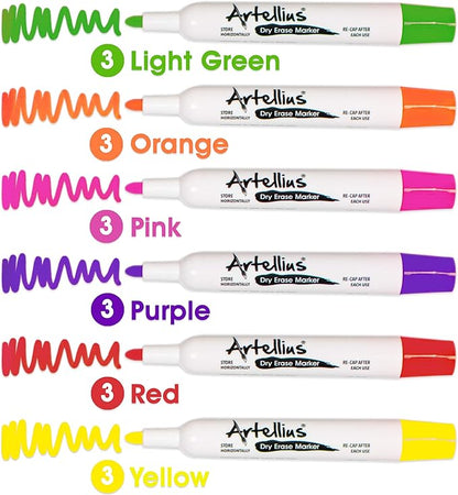 Artellius 40 Pack of Dry Erase Markers (12 ASSORTED COLORS W/ 7 EXTRA BLACK) - Thick Barrel Design - Perfect Pens For Writing on Whiteboards, Dry-Erase Boards, Mirrors, & All White Board Surfaces