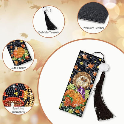 Anseal 3 Pcs 5D Thanksgiving Diamond Bookmarks Painting for Book Lovers, PU Leather Diamond Dotz Art Bookmark for Adults, Tassel Beaded Book Mark for Graduation Birthday Thanksgiving Reading Present