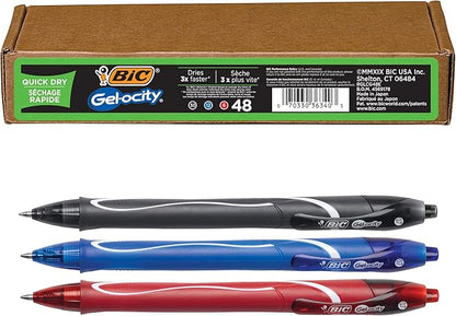 BIC Gel-ocity Retractable Quick Dry Gel Pen, Medium Point (0.7mm), Assorted Colors, Comfortable Full Grip, 48-Count