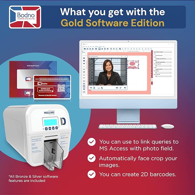 Bodno Magicard D Dual Sided ID Card Printer & Complete Supplies Package ID Software - Gold Edition