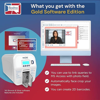 Bodno Magicard D Dual Sided ID Card Printer & Complete Supplies Package ID Software - Gold Edition