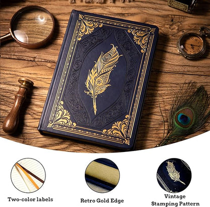 CAGIE 320 Pages Thick Hardcover Journaling Notebooks Vintage Leather Journal for Women Men A5 College Ruled Journals for Writing with Gift Box, 5.7 x 8.3 in, Blue