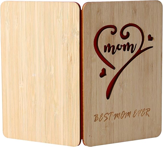Wooden Mother's Day Card, Best Mom Ever Birthday Card,Handmade Bamboo Birthday Gifts for Mum/Her/Wife