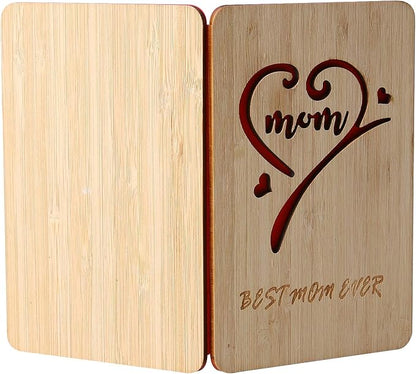 Wooden Mother's Day Card, Best Mom Ever Birthday Card,Handmade Bamboo Birthday Gifts for Mum/Her/Wife